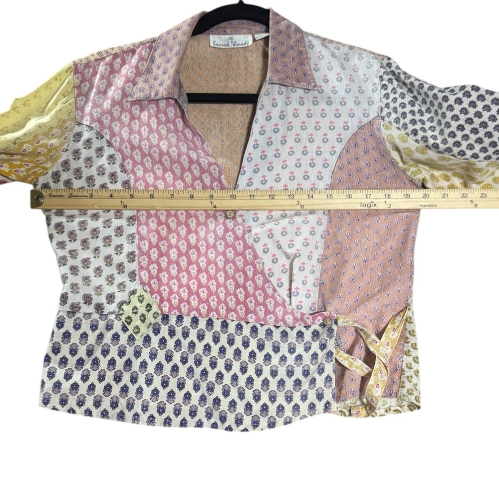 Sacred Threads Floral Patchwork Wrap Top Y2K 100%… - image 8